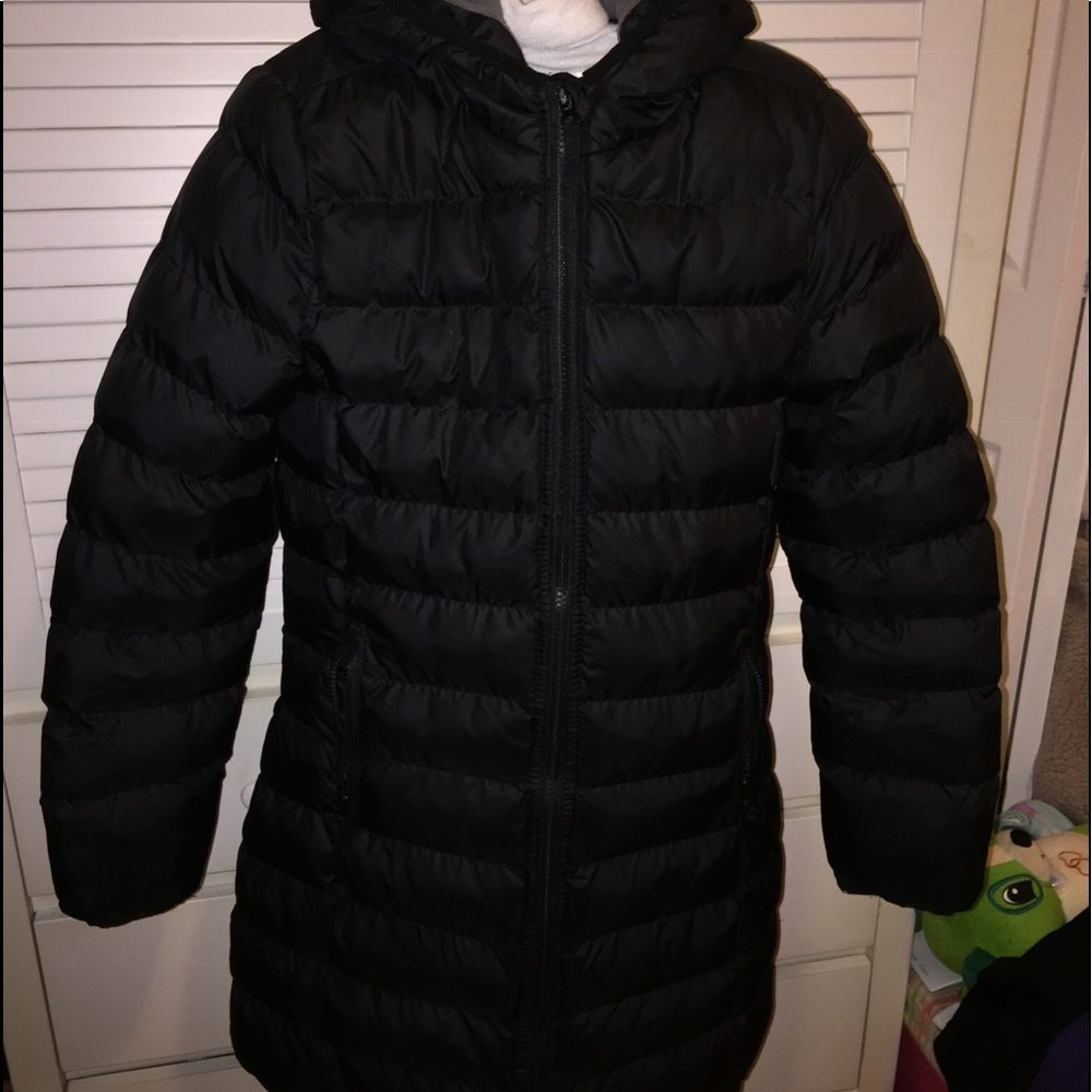 Girls Hooded puffer Coat, Black Sz12/14.